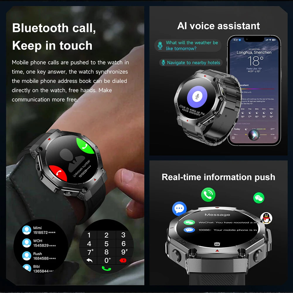 ⌚ 2025 New Men Sports Smart Watch GPS | AMOLED | Heart Rate Monitor | LED Flashlight | NFC | Bluetooth Call | 3ATM Waterproof