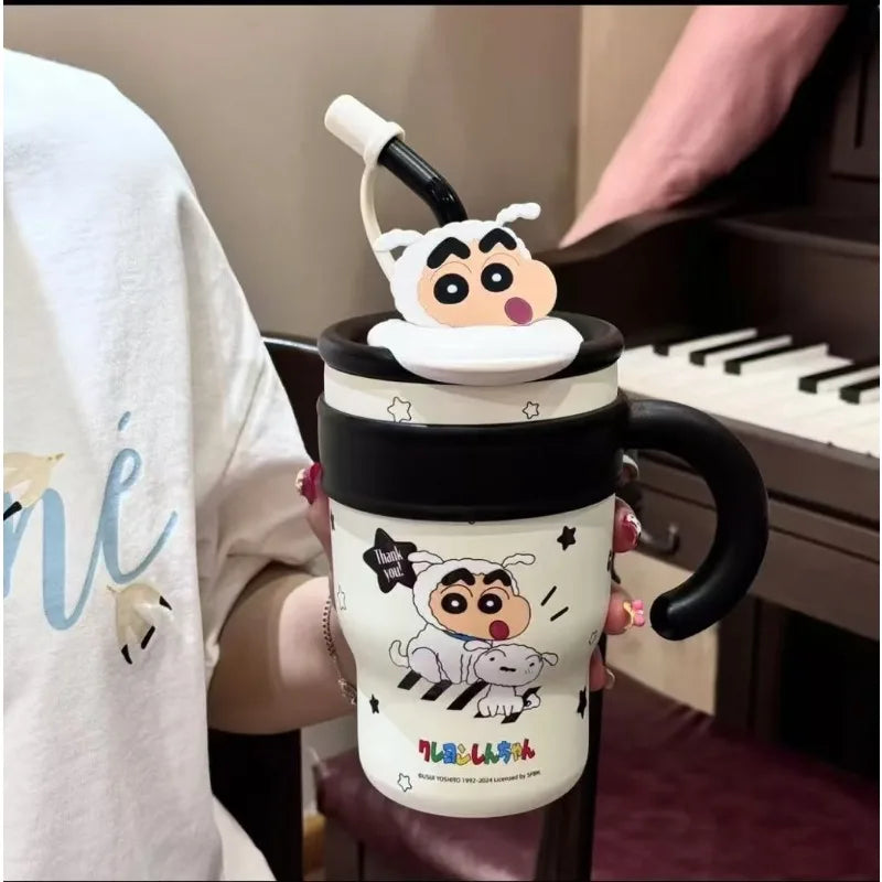 🥤✨ MINISO Crayon Shin-chan Θερμός με Καλαμάκι | Ανοξείδωτο Καρτούν Παγουρίνο Μεγάλης Χωρητικότητας 🎨🐻