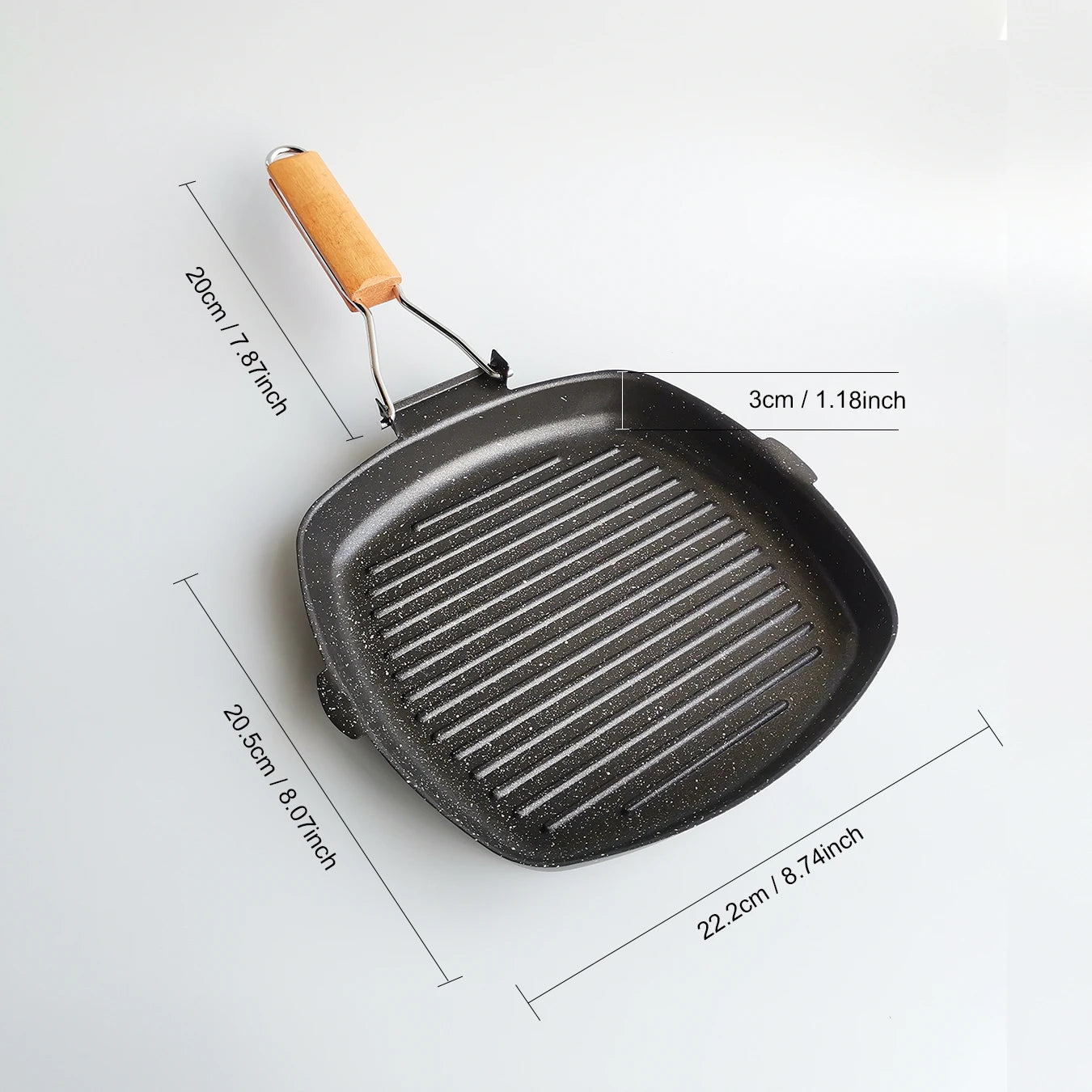 🥩 Πτυσσόμενη Φορητή Σχάρα Τηγάνι για BBQ & Camping – Αντικολλητική με Ξύλινη Αντιθερμική Λαβή | Double Mouth Grill Pan