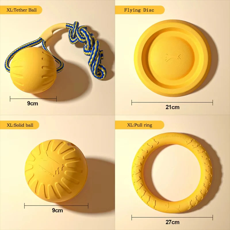 Dog Toy Set 4-Pack 🐶🦴 | EVA Durable Chew Toys 💪 | Ball + Flying Disc + Tug Rope 🎾🛸 | Teeth Cleaning & Fun ✅