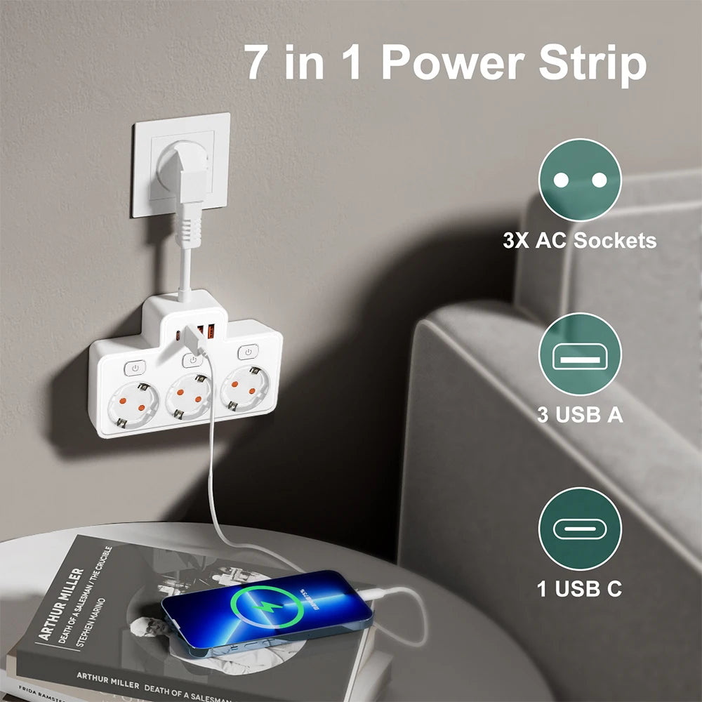 EU Power Strip 🔌 | Wall-Mount Socket ⚡ | USB Charging + Switches 🔋 | Network Filter & Adapter ✅