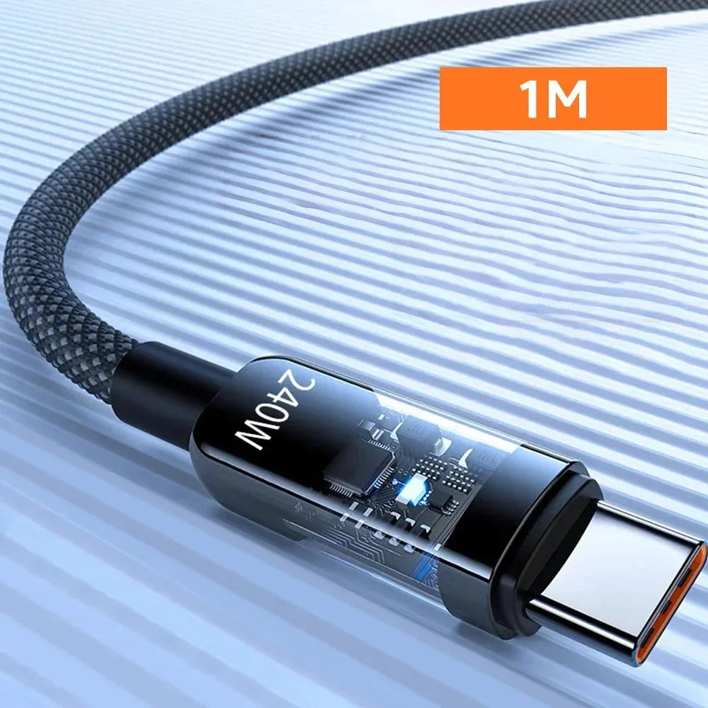 ⚡🔌 240W QC 3.0 USB to Type-C Cable – Υπερταχεία Φόρτιση με LED Ένδειξη 🎯