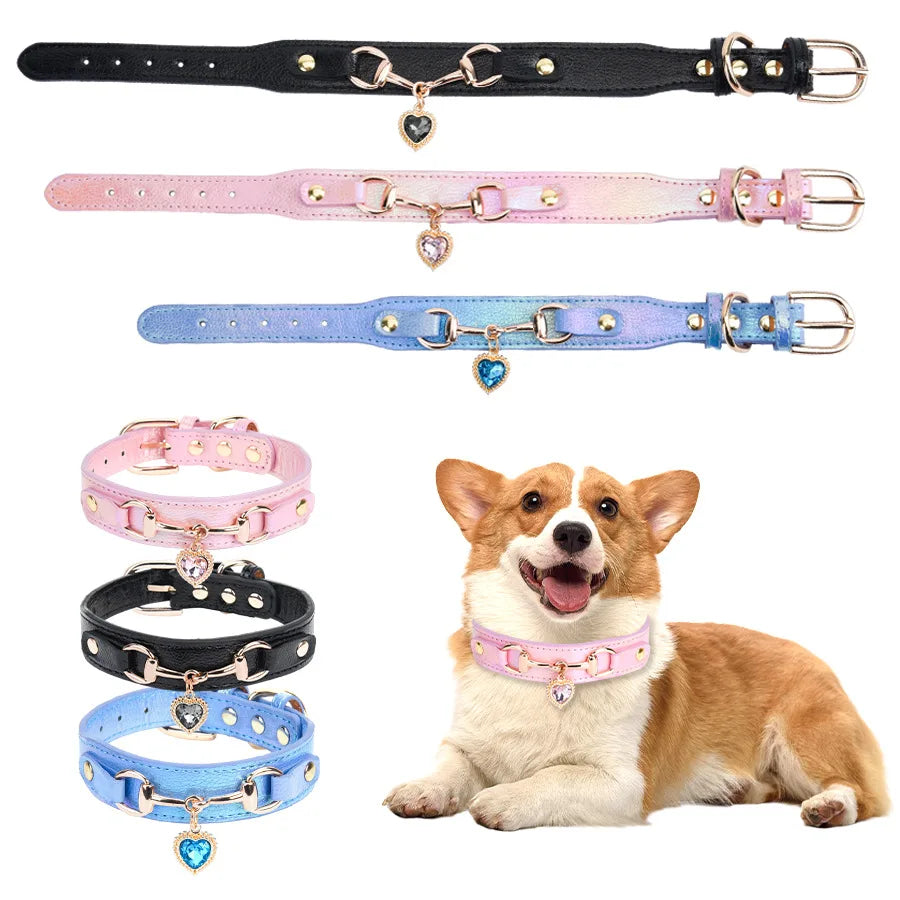 💎🐶 Shiny Rhinestone Pet Collar – Κομψό Δερμάτινο Περιλαίμιο με LOVE Design ✨❤️ Στυλ, λάμψη και άνεση για τη μικρή σου σταρ!