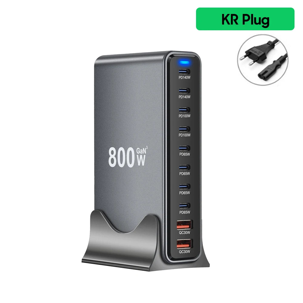 ⚡🔋 800W GaN Desktop Charger – 10 Θύρες USB-C & USB-A για Υπερ-Γρήγορη Φόρτιση! 🔋⚡