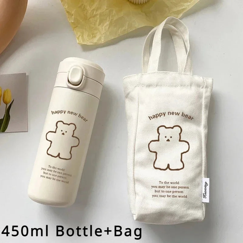 🐻 Bear Thermos Cup 350ml/450ml | Ανοξείδωτο Θερμός Μπουκάλι Νερού | Ιδανικό για Σπορ & Ταξίδια