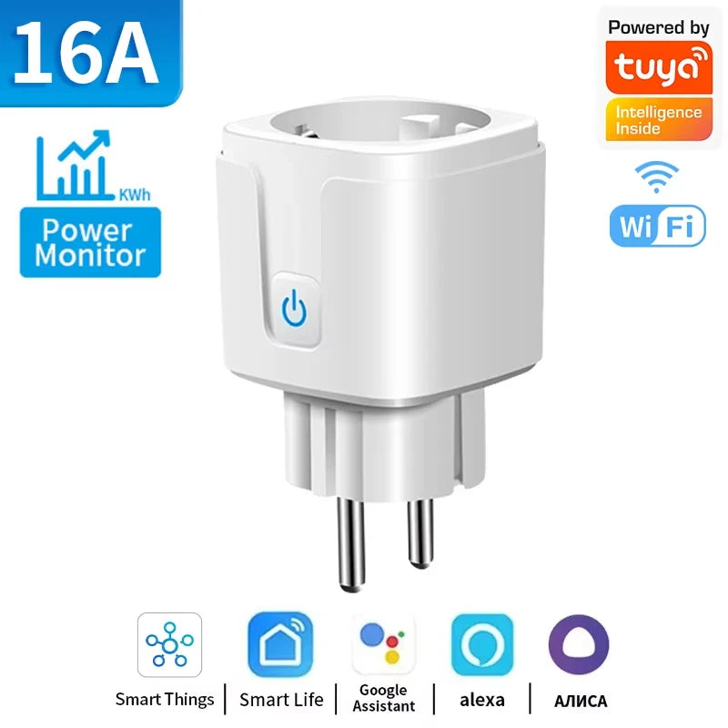 🔌📱 EU Tuya WiFi Smart Plug 16A/20A – Έξυπνη Πρίζα με Power Monitor, Timer & Voice Control ⚡ Συμβατή με Alexa & Google Home