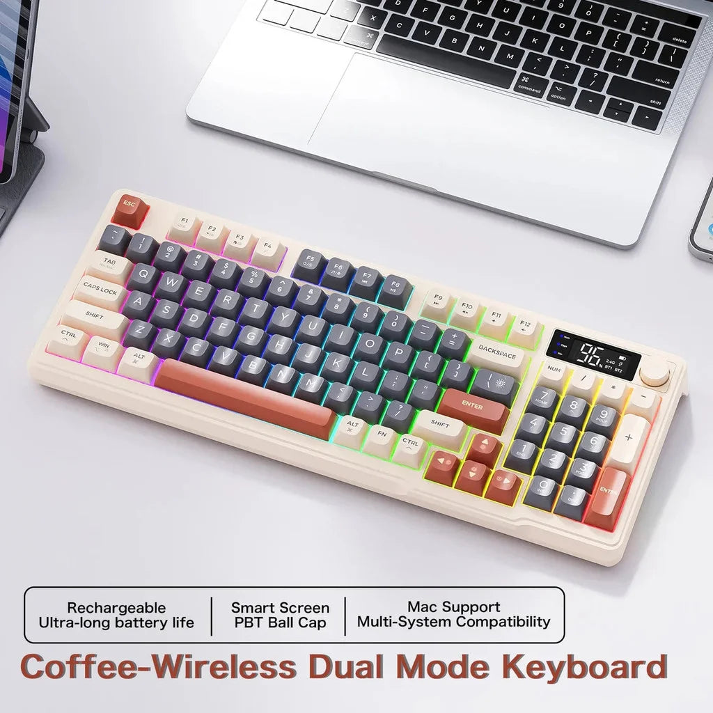 ⌨️🔥 FREEWOLF M96 Wireless Mechanical Keyboard 🌈 Gradient Keycaps | 🔄 Dual-Mode BT/2.4G | 🖥️ OLED Οθόνη | 🔋 Μπαταρία μεγάλης διάρκειας