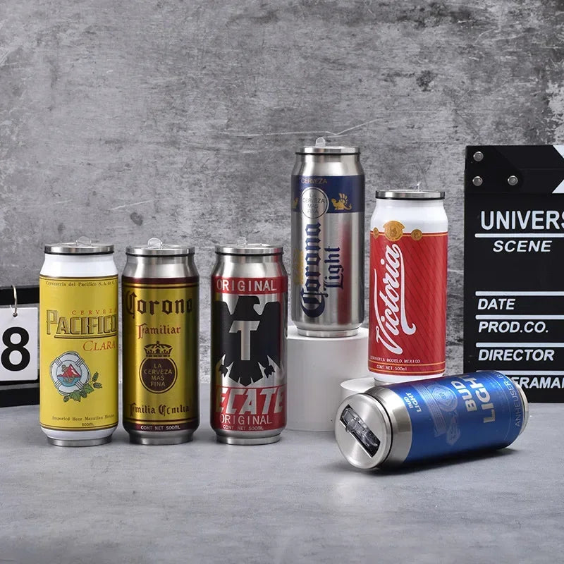 🍺 500ml Θερμός Ανοξείδωτο σε Σχήμα Κουτάκι Μπύρας – Με Καλαμάκι & Καπάκι 🥤❄️🔥