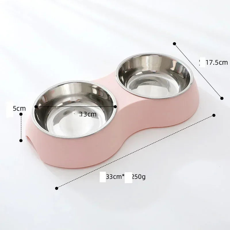 Double Pet Bowl 🐾 | Stainless Steel 🥣 | Food & Water Set 💧 | For Dogs & Cats 🐶🐱 | Non-Slip Feeding ✅