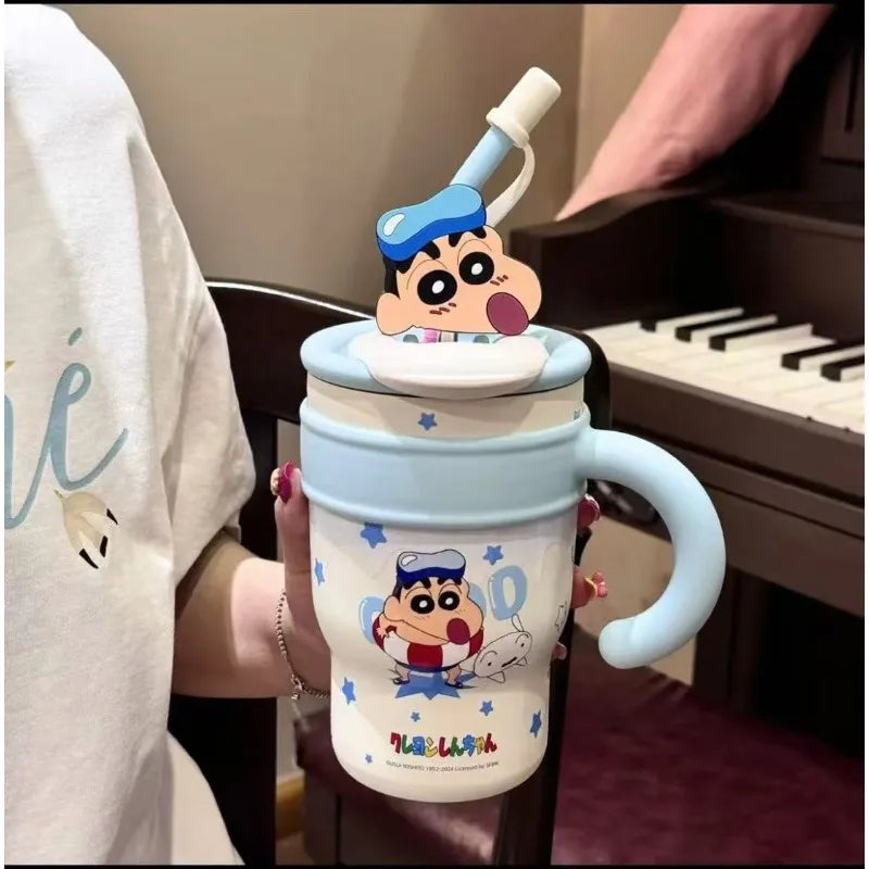 🥤✨ MINISO Crayon Shin-chan Θερμός με Καλαμάκι | Ανοξείδωτο Καρτούν Παγουρίνο Μεγάλης Χωρητικότητας 🎨🐻