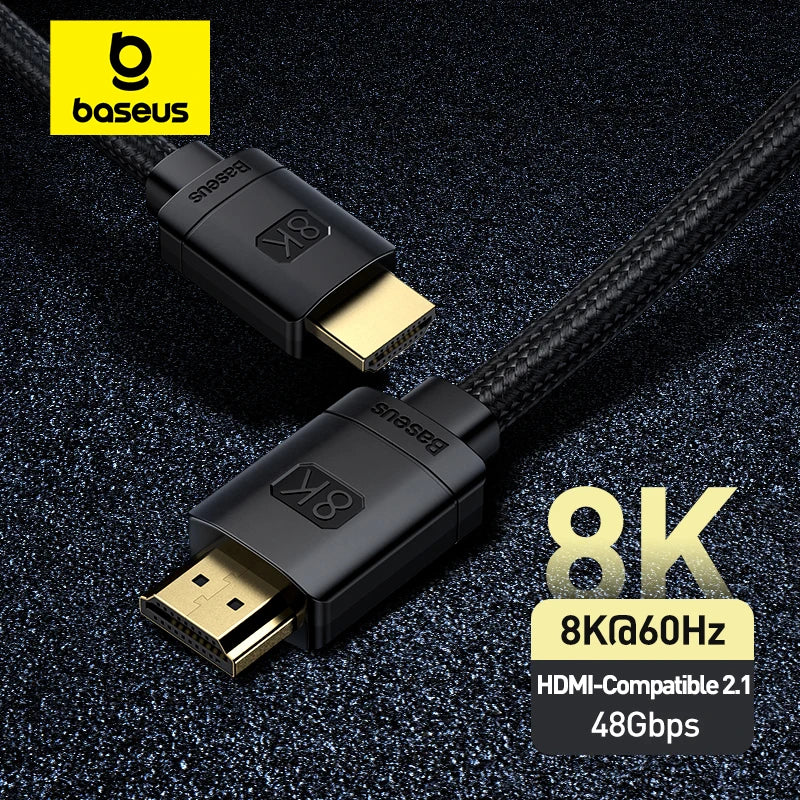 Baseus HDMI 2.1 Cable 🎮📺 | 48Gbps ⚡ | 8K@60Hz • 4K@120Hz 🎥 | For PS5, PS4, Mi Box, TV & Splitters ✅