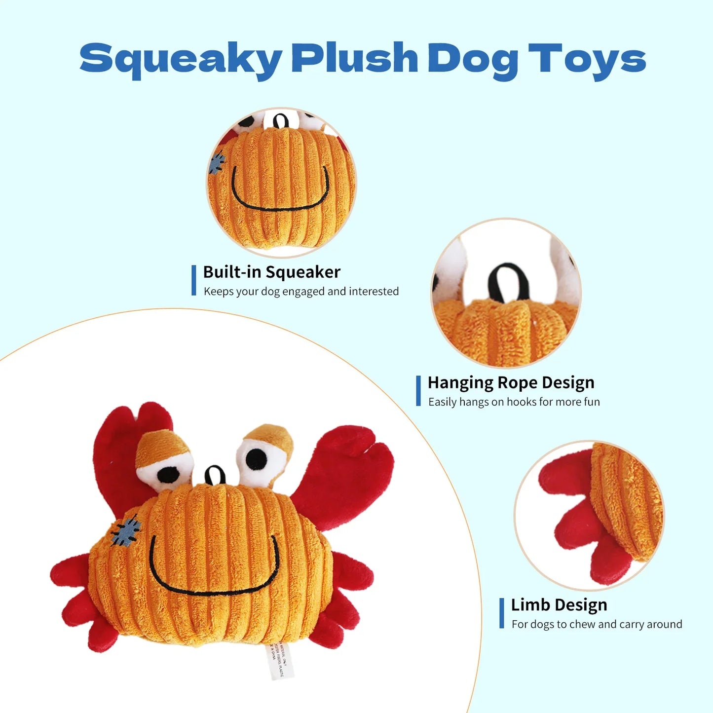 Ocean Series Plush Dog Toys 🐶🌊 | Soft & Squeaky 🔊🧸 | For Small & Medium Breeds 🐾 | Cute Puppy Play Set ✅