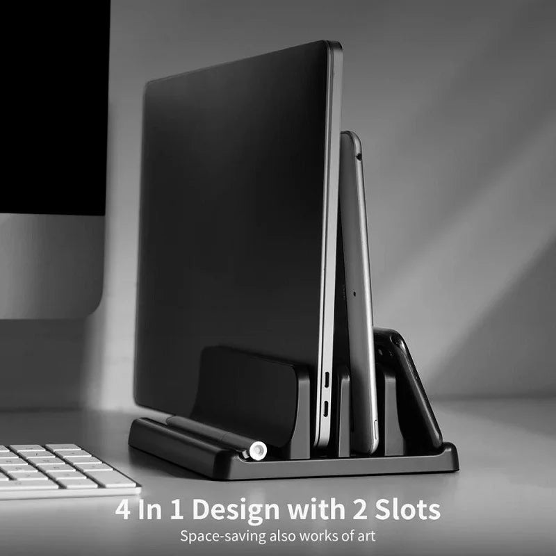 💻📐 Vertical Laptop Stand – Διπλή Κάθετη Βάση Laptop & Tablet με Ρυθμιζόμενο Πλάτος 🎯