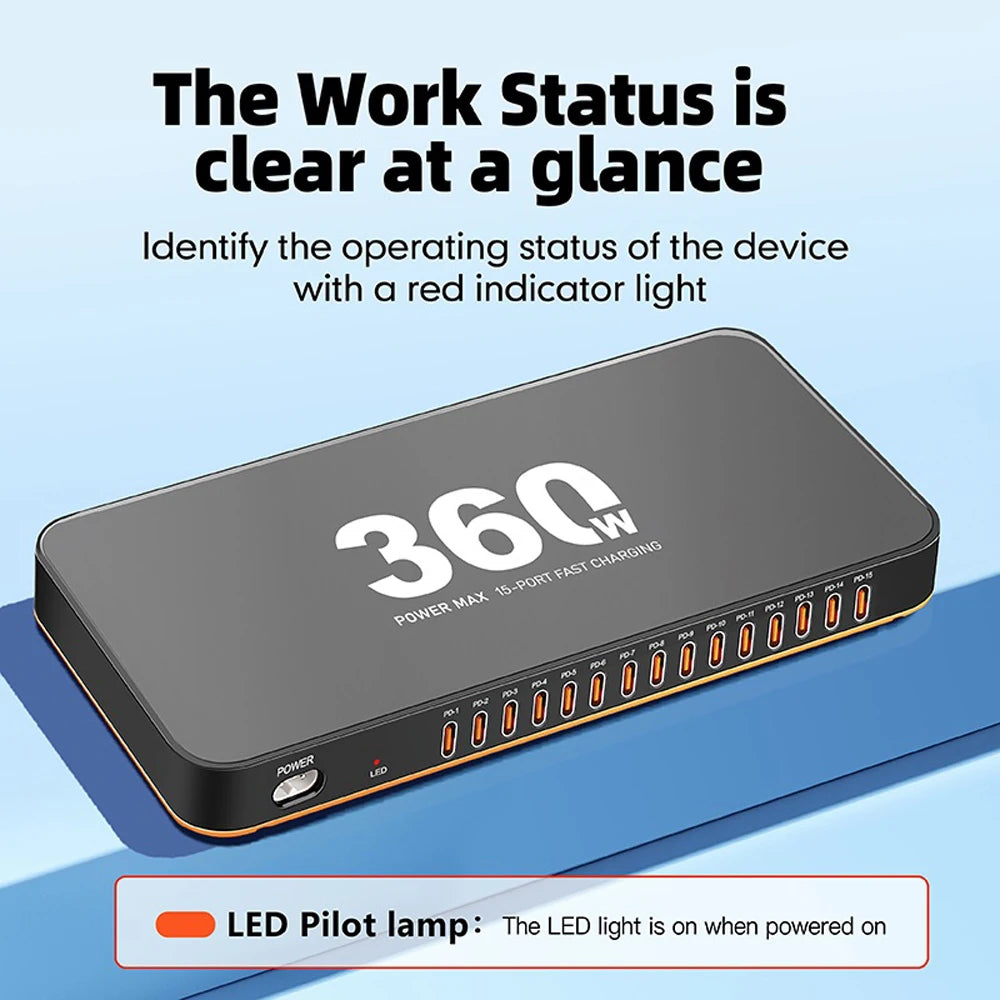 ⚡ 360W USB Φορτιστής 15 σε 1 – PD 24W Fast Charge με LED Οθόνη Η απόλυτη λύση για φόρτιση πολλών συσκευών ταυτόχρονα, γρήγορα και με ασφάλεια! 🔋📱💻