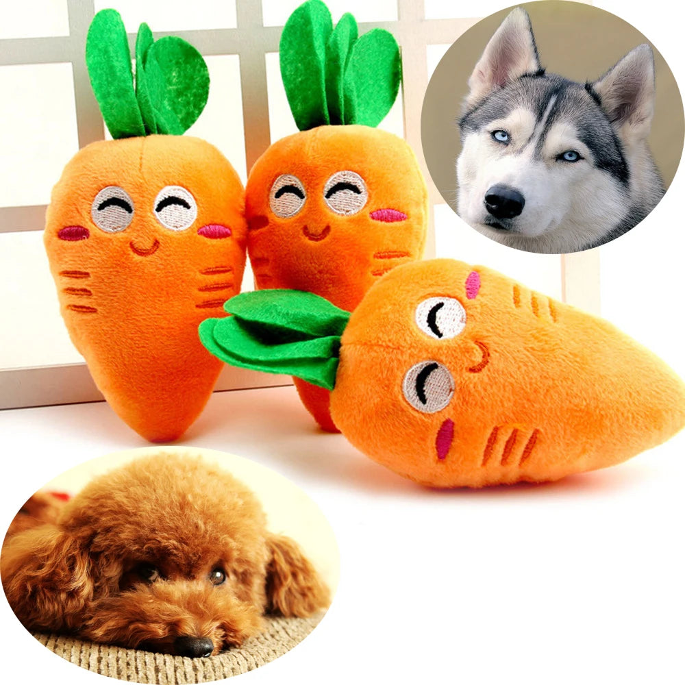 3pcs Carrot Dog Toys 🥕🐶 | Plush & Squeaky 🔊 | Soft Chew for Dogs & Cats 🧸 | Teeth Cleaning & Play ✅