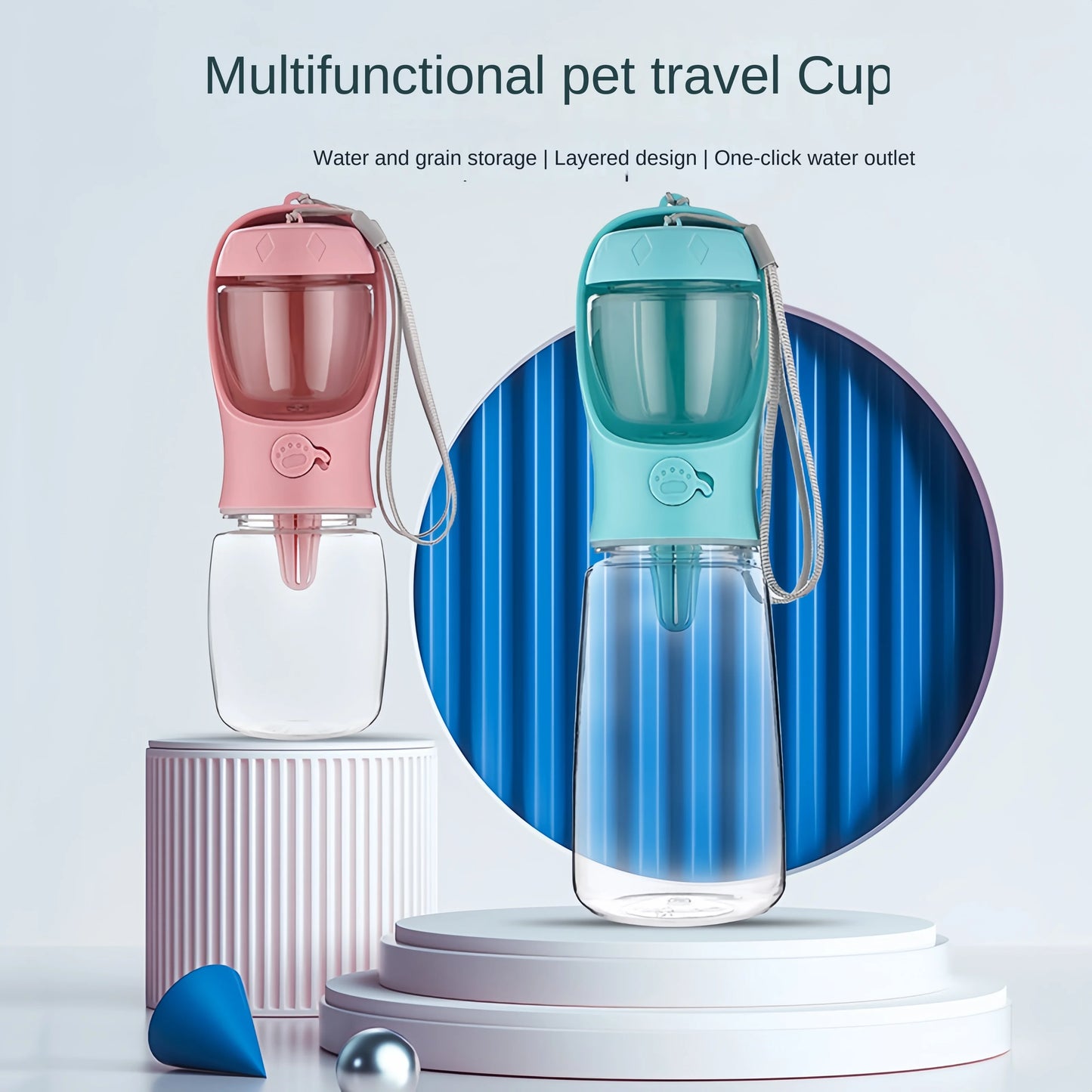 Portable Pet Water Bottle 🐾💧 | Food Dispenser Included 🥣 | Travel-Friendly 🚗 | Food Grade Material ✅