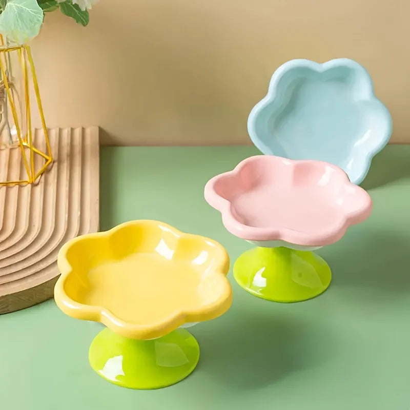 Ceramic Pet Bowl 🌸🐾 | Elevated Design for Neck Protection 🐱 | Food & Water Dish 🍽️ | Stylish Stand Included ✅