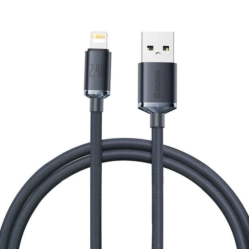 ⚡ Baseus Crystal Shine Series USB Cable για iPhone & iPad – Fast Charging 2.4A με Διαφανή Σχεδίαση
