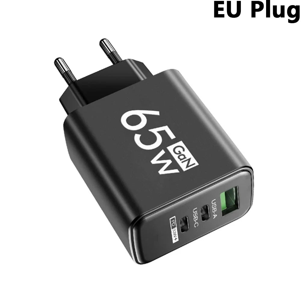 ⚡🔋 65W GaN USB PD Charger – Φορτιστής 3 Θυρών για Γρήγορη Φόρτιση 📱💻