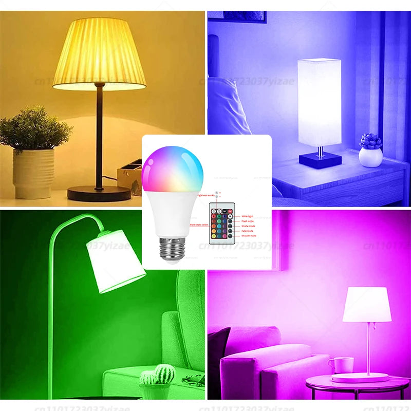🌈💡 RGBW LED Bulb με Remote Control – 16 Χρώματα + Λευκό Φως | E27 Base 220V, 9W