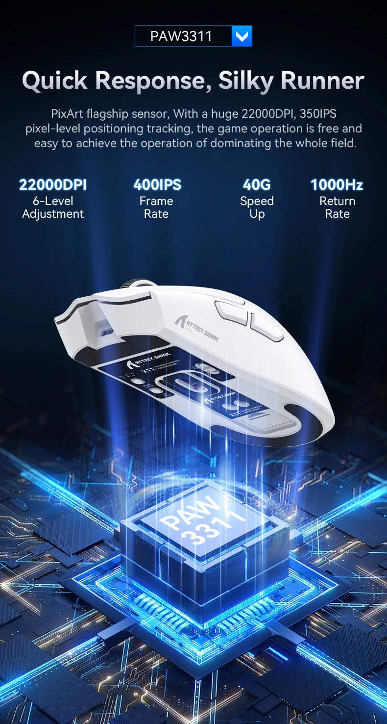 🦈⚡ Attack Shark X11 – Tri-Mode Wireless Gaming Mouse με 22000 DPI, RGB & Macro 🎮 Για απόλυτη ελευθερία και gaming ακρίβεια – 3 τρόποι σύνδεσης, RGB και προγραμματισμός σε ένα mouse!