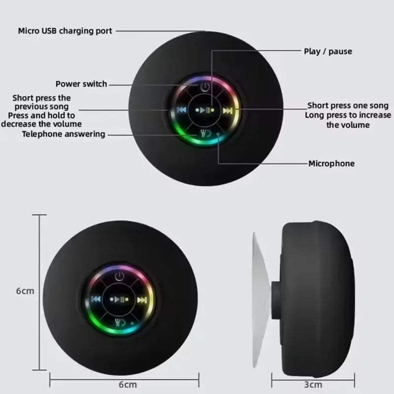 🎶💦 Mini Portable Bluetooth Speaker – IPX4 Αδιάβροχο με LED Lights & Suction Cup για Μπάνιο & Outdoor Χρήση
