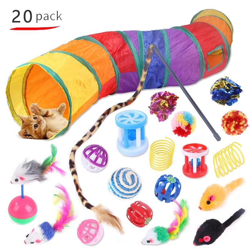Cat Tunnel Toy Set 🐱🎪 | Foldable Tunnel + Mouse Balls 🧶🐭 | Simulated Fish 🎣 | Fun Tent for Kittens & Cats ✅
