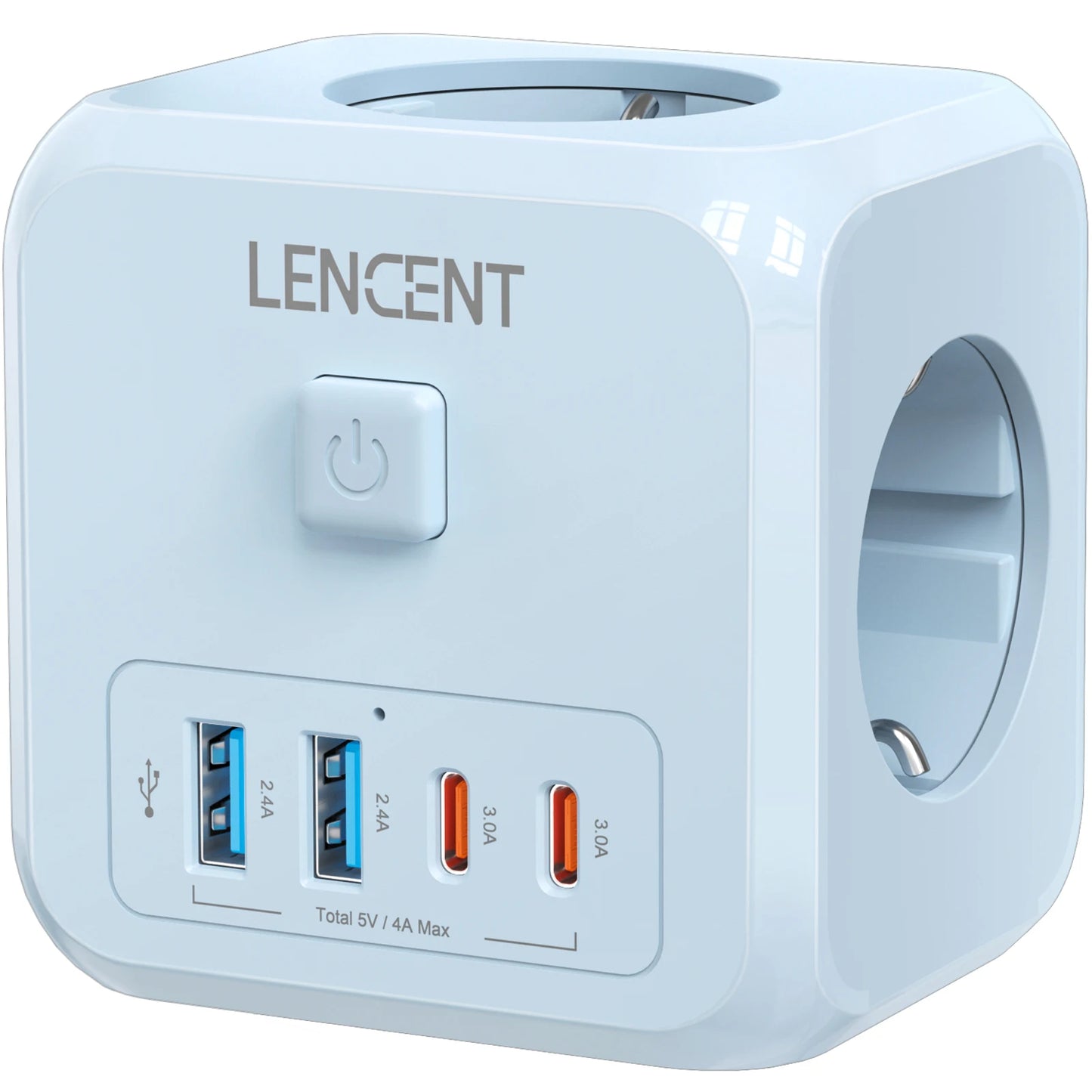 LENCENT EU Plug Cube 🔌 | 7-in-1 Power Hub ⚡ | 3 AC + 2 USB + 2 Type-C 🔋 | On/Off Switch ✅