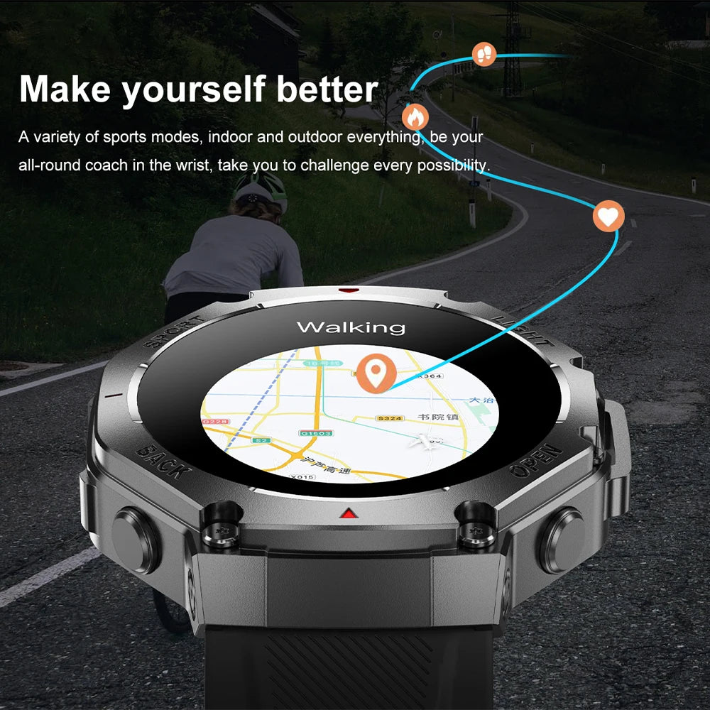 ⌚ 2025 New Men Sports Smart Watch GPS | AMOLED | Heart Rate Monitor | LED Flashlight | NFC | Bluetooth Call | 3ATM Waterproof