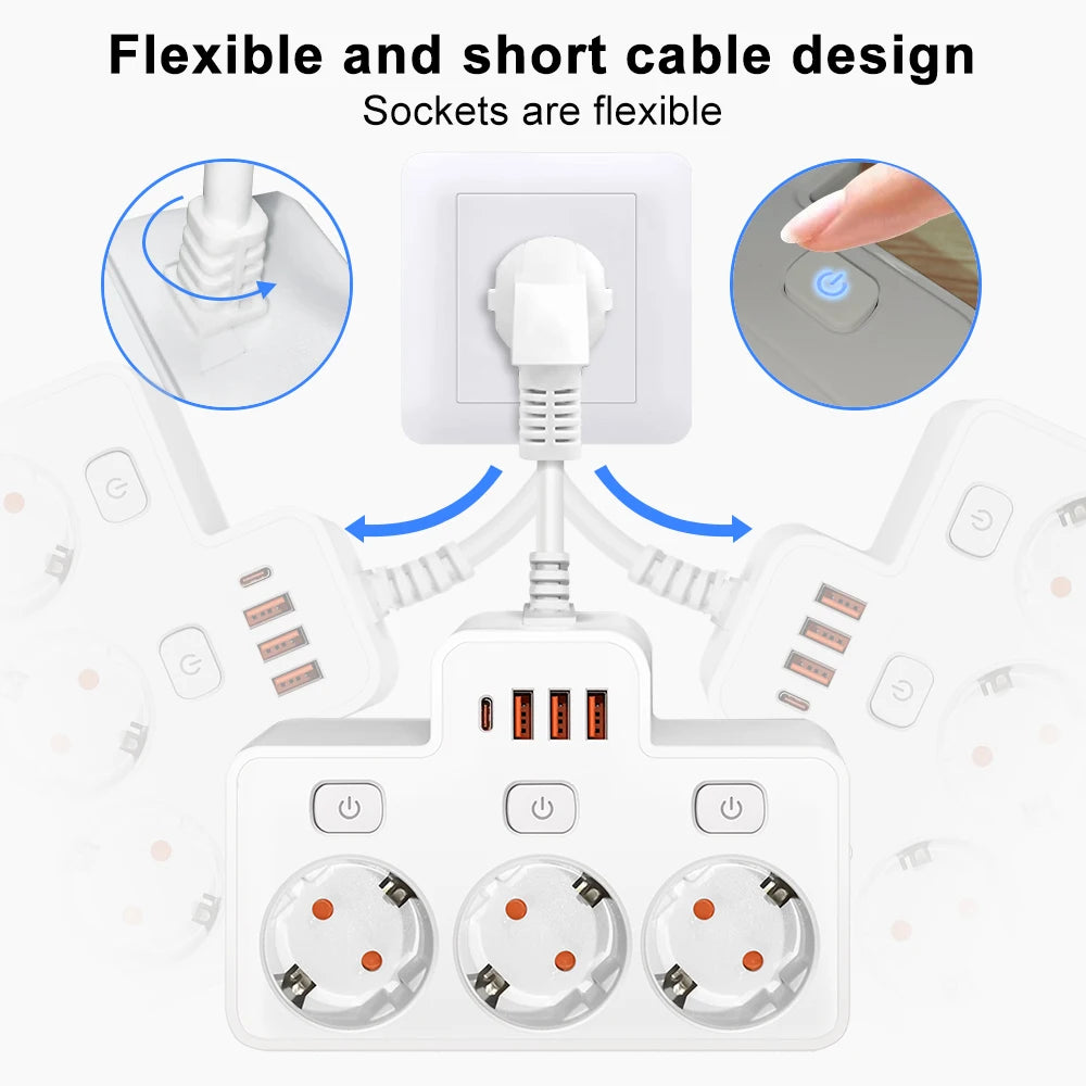 EU Power Strip 🔌 | Wall-Mount Socket ⚡ | USB Charging + Switches 🔋 | Network Filter & Adapter ✅