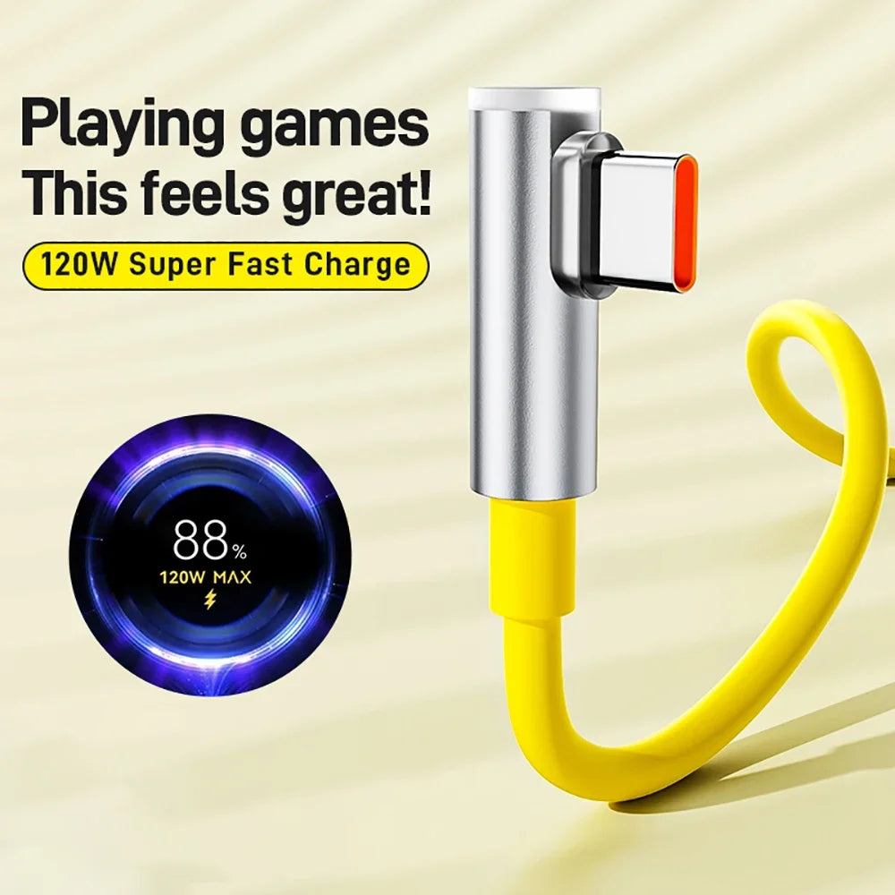 ⚡🔌 120W 6A Type-C Καλώδιο Φόρτισης – 90° Elbow Σχεδιασμός για Gaming & Super Fast Charging