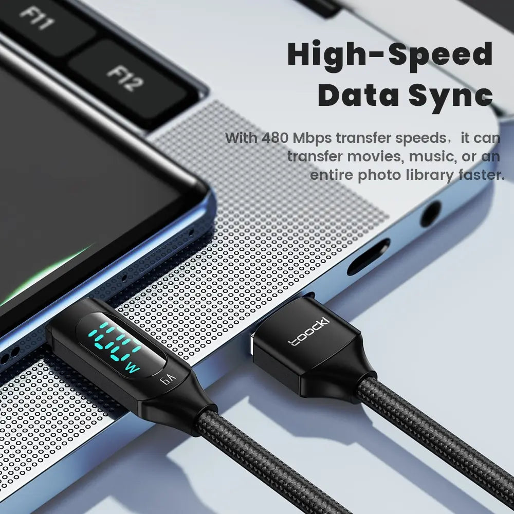 ⚡🔌 Toocki 100W USB-C Fast Charging Cable – Ταχύτατη Φόρτιση με Ψηφιακή Ένδειξη 🎯
