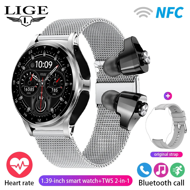 🎯 LIGE NFC Smartwatch με Ενσωματωμένα TWS Ακουστικά – 2 σε 1, Ρολόι & Ακουστικά! 🎯