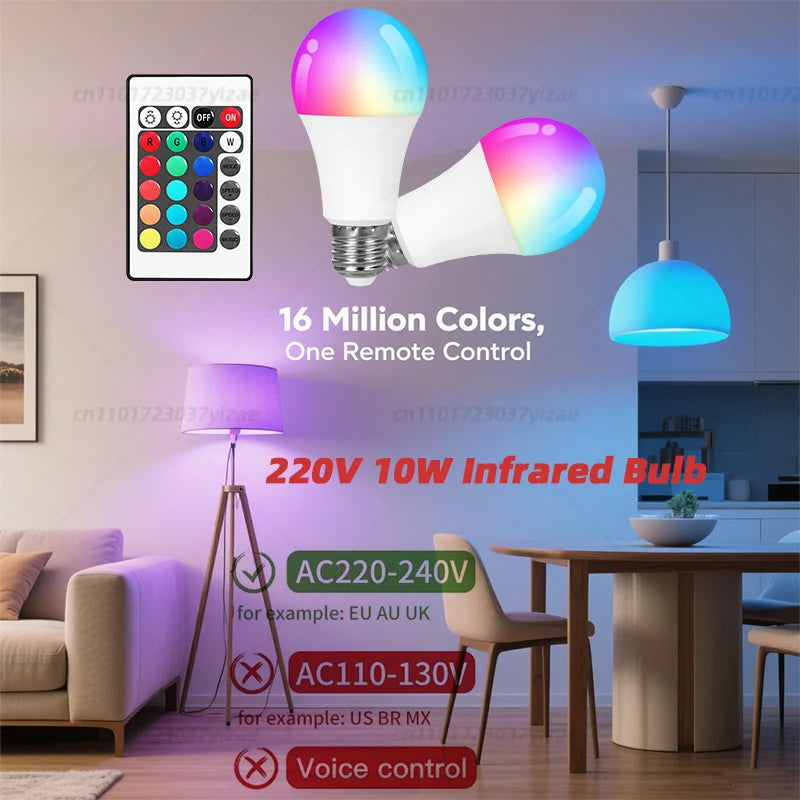 🌈💡 RGBW LED Bulb με Remote Control – 16 Χρώματα + Λευκό Φως | E27 Base 220V, 9W