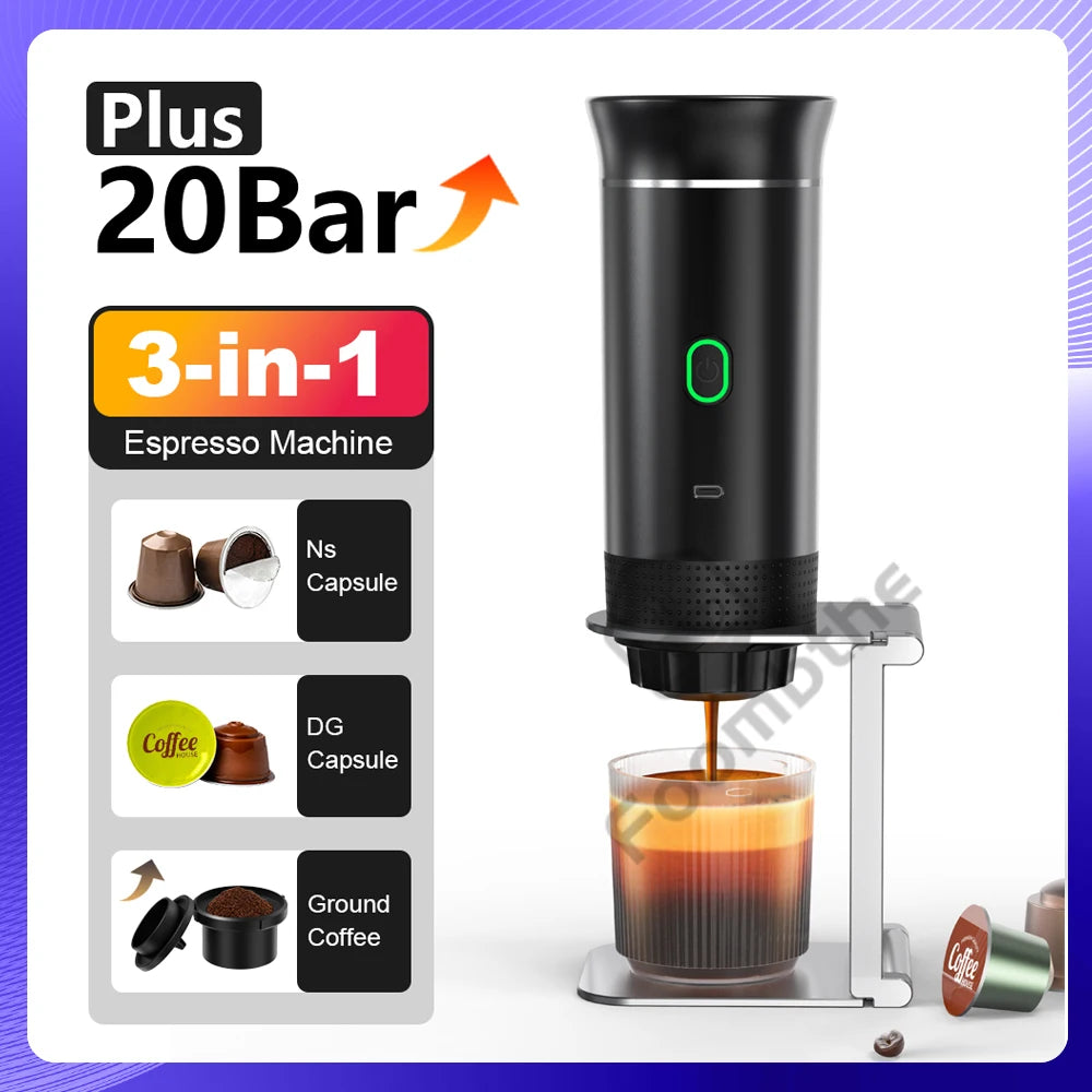 ☕🚗 Wireless Electric Portable Espresso Coffee Machine – 3 σε 1 Καφετιέρα Κάψουλας & Αλεσμένου Καφέ για Σπίτι, Αυτοκίνητο & Camping
