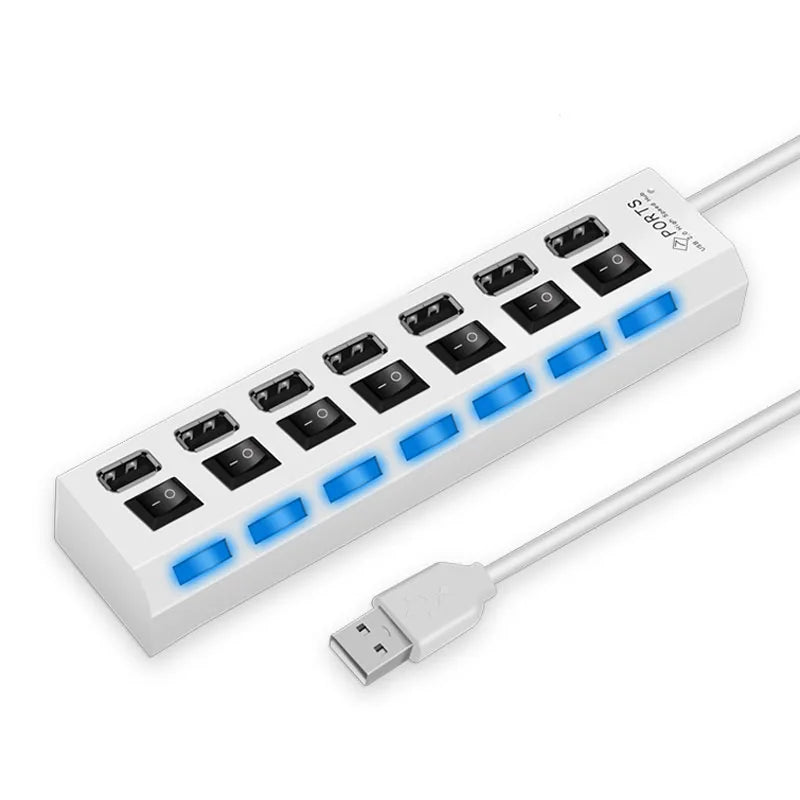 🔌 High Speed USB 2.0 Hub – 4/7 Θύρες με LED & Ανεξάρτητους Διακόπτες για PC & Laptop