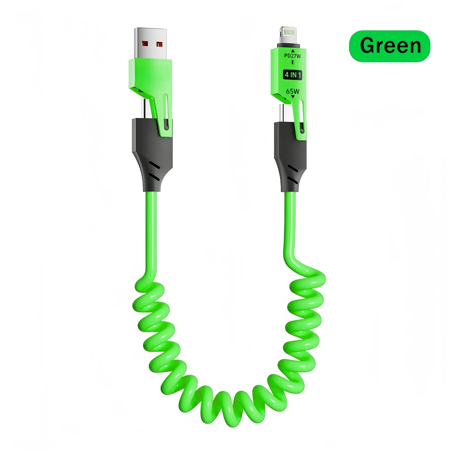 🔌⚡ 4-in-1 Spring Data Cable – Γρήγορη Φόρτιση & Απόλυτη Ευελιξία! ⚡🔌 65W | 6A | Retractable USB Type-C | Compatible with iPhone 15/14/13/12 & More