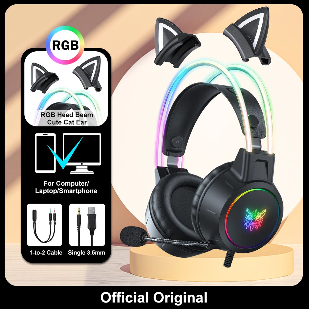 🎧 ONIKUMA RGB Gaming Headset με HD Μικρόφωνο & 3.5mm Jack | Για PC, PS4, PS5, Xbox & Switch | 50mm Drivers & Ρυθμιζόμενο Φως RGB