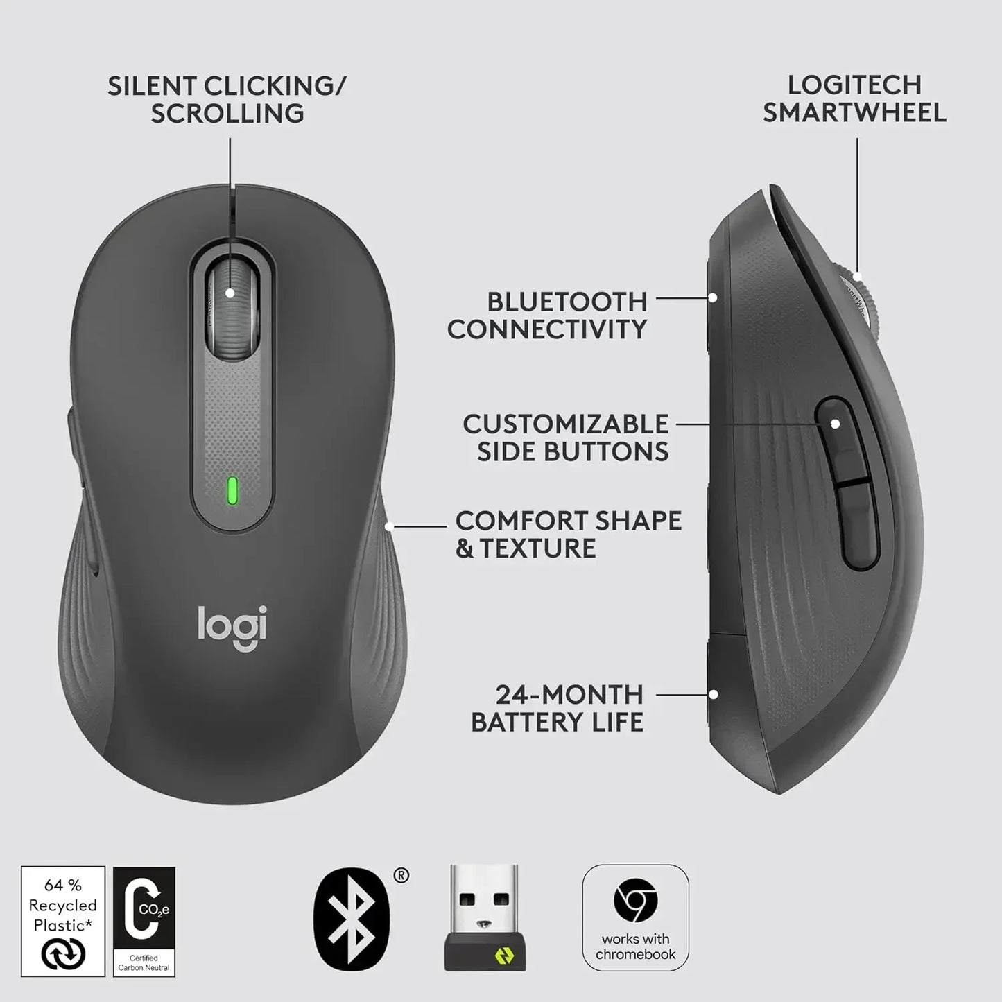 🖱️🔇 Logitech M650 Silent Bluetooth Mouse – Ασύρματο Bluetooth Ποντίκι για PC, Mac & Chromebook 🌐 Απόλαυσε άνεση, σιγή και ευκολία σύνδεσης – ιδανικό για επαγγελματίες και καθημερινή χρήση!