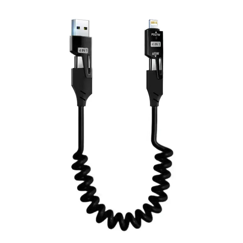 🔌⚡ 4-in-1 Spring Data Cable – Γρήγορη Φόρτιση & Απόλυτη Ευελιξία! ⚡🔌 65W | 6A | Retractable USB Type-C | Compatible with iPhone 15/14/13/12 & More