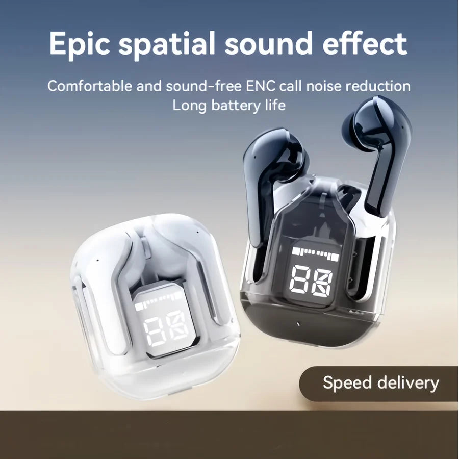🎧✨ Original T2 Transparent TWS Bluetooth Earbuds – Bluetooth 5.3, HiFi Ήχος & LED Power Display