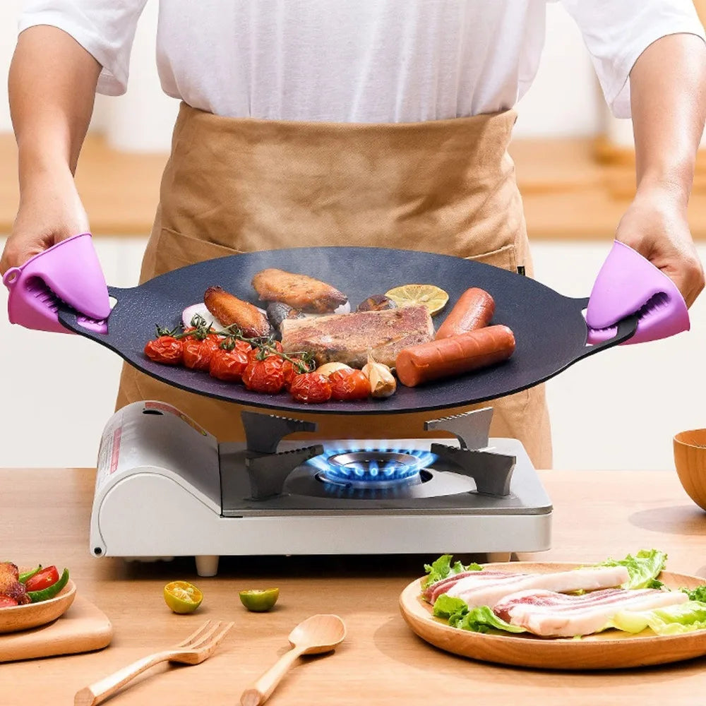 🥩 Κορεάτικη Σχάρα BBQ με Επίστρωση Ιατρικής Πέτρας – Αντικολλητική & Ανθεκτική | Στρογγυλή Γκριλιέρα με Λαβή για Ψήσιμο & Camping