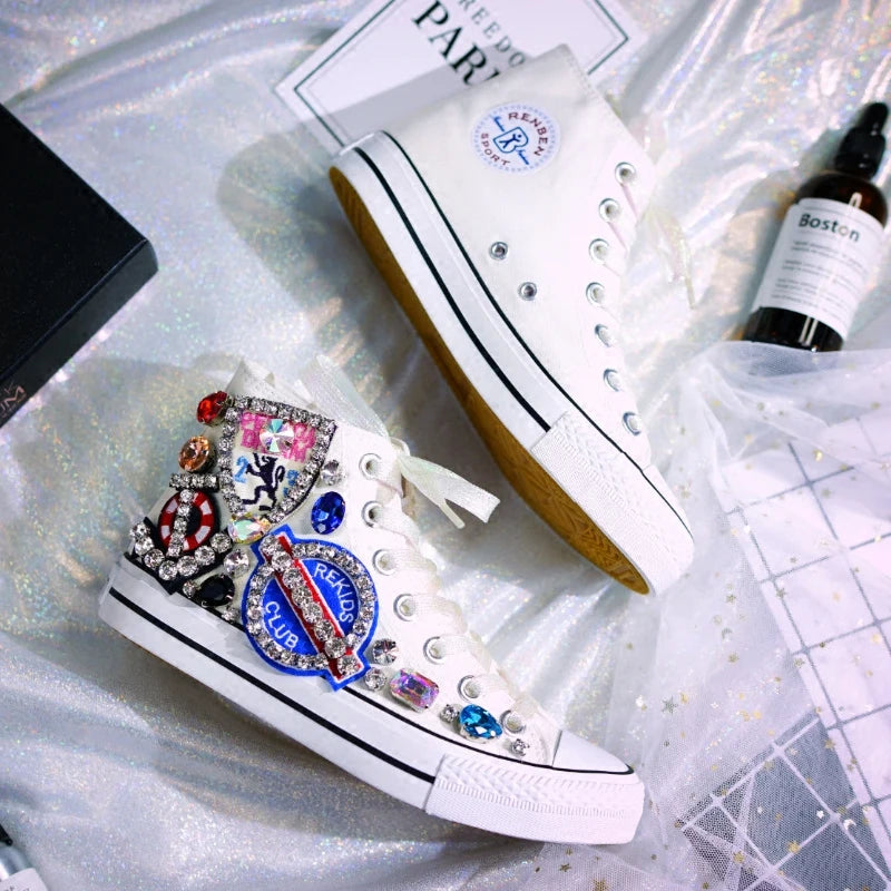 💎👟 Γυναικεία Canvas Sneakers με Διαμάντια – Χειροποίητα & Μοναδικά 👟💎
