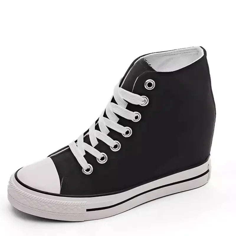 👟✨ Γυναικεία Casual Canvas Παπούτσια με Κρυφό Τακούνι & Πλατφόρμα 8cm ✨👟