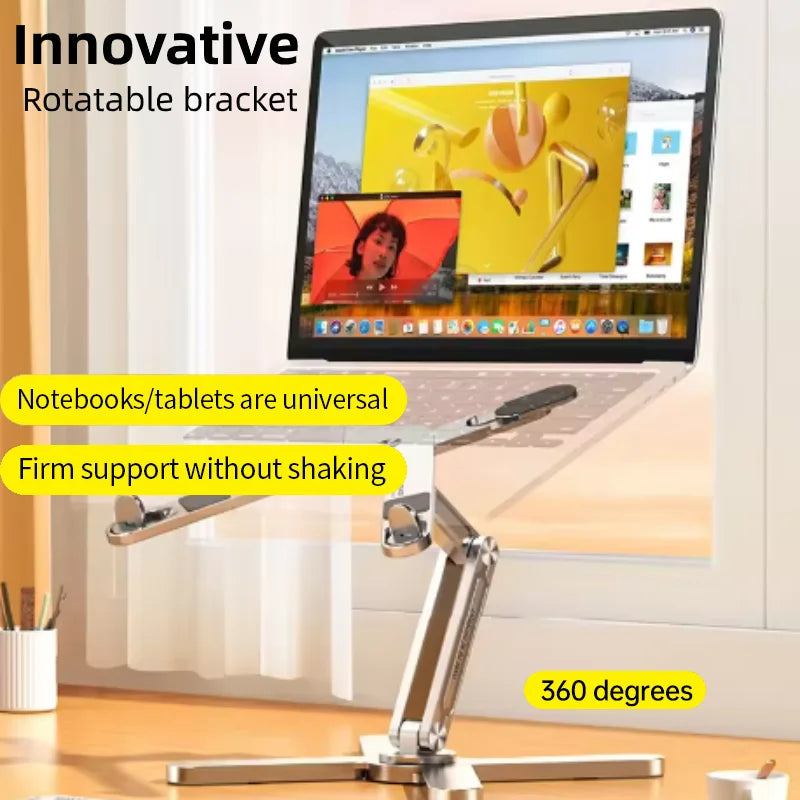 💻🔄 Foldable 360° Rotating Laptop Stand – Αλουμινένια Αναδιπλούμενη Βάση με Ψύξη 🎯