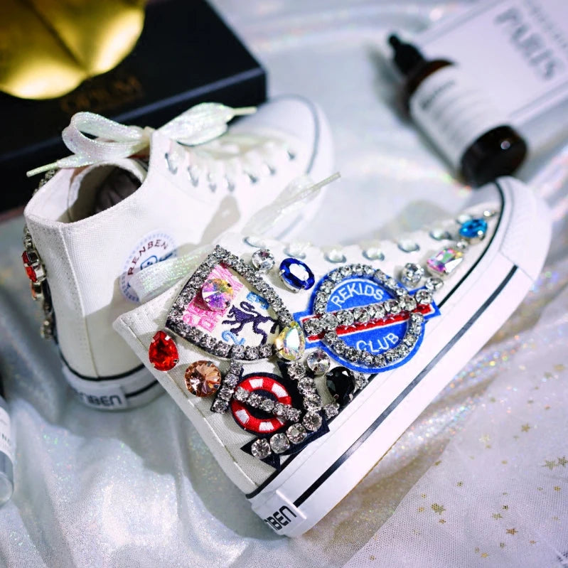 💎👟 Γυναικεία Canvas Sneakers με Διαμάντια – Χειροποίητα & Μοναδικά 👟💎
