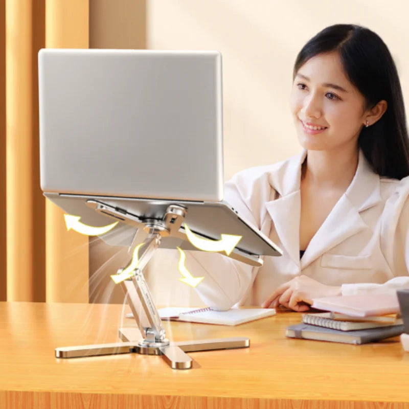 💻🔄 Foldable 360° Rotating Laptop Stand – Αλουμινένια Αναδιπλούμενη Βάση με Ψύξη 🎯