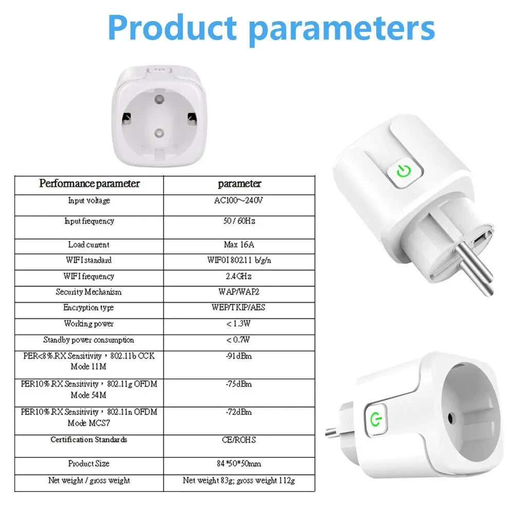 🔌📱 Smart Plug WiFi Socket EU 16A/20A – Έξυπνη Πρίζα με Power Monitor, Timer & Voice Control ⚡ Συμβατή με Alexa & Google Home (Tuya Smart Life App)