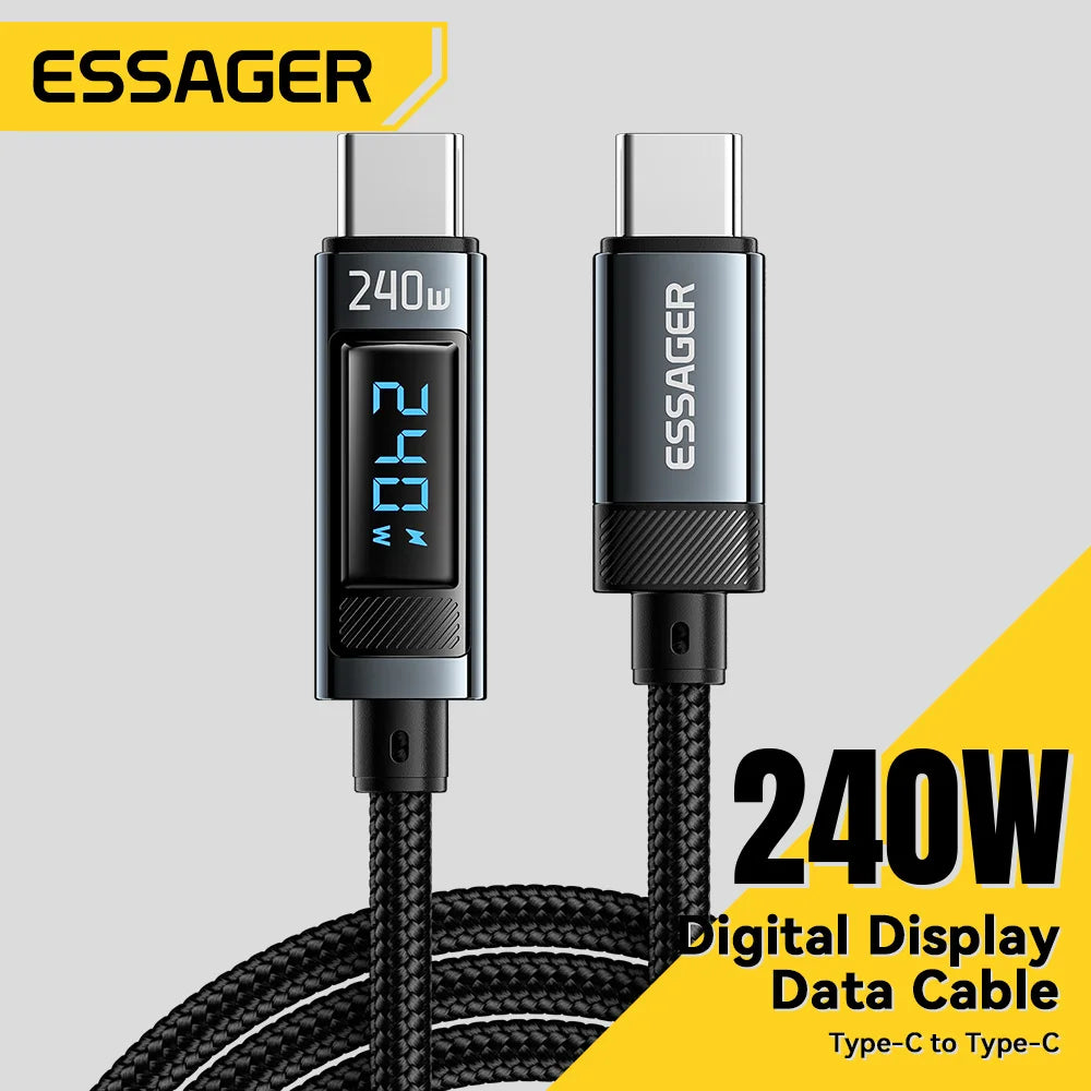⚡ Essager USB-C to USB-C Καλώδιο 240W – PD 3.1 Fast Charging με LED Οθόνη & 480Mbps Μεταφορά Δεδομένων 💻📱