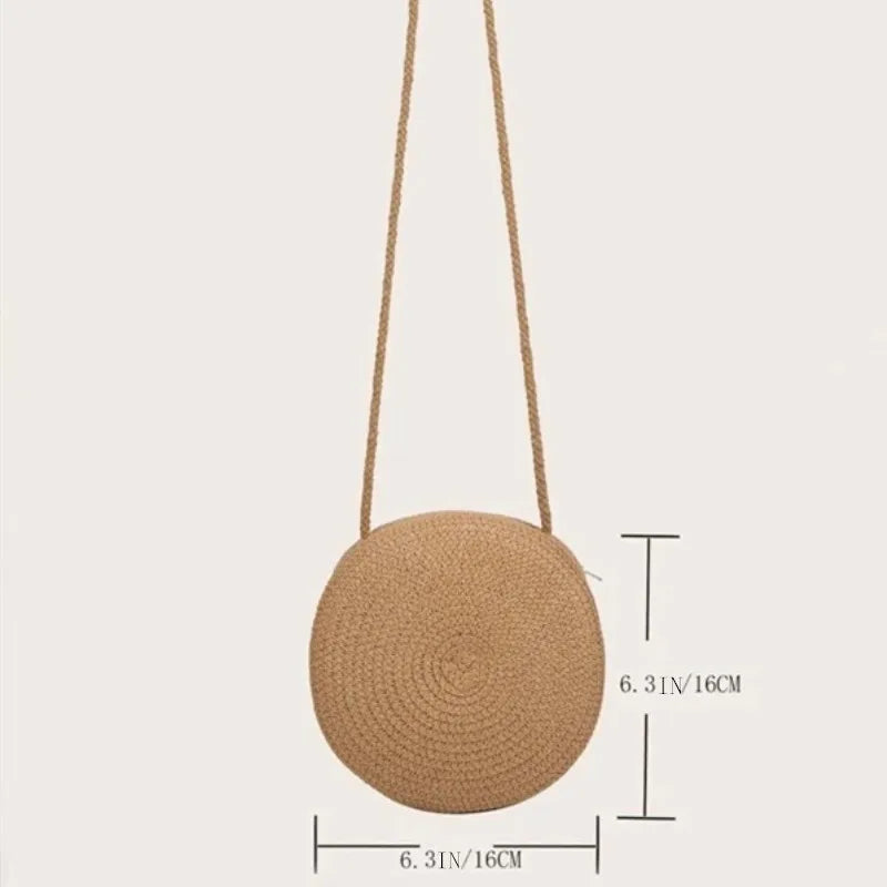 👜🌴 Minimalist Straw Bag – Στρογγυλή Τσάντα Ώμου & Χιαστί, Καλοκαιρινό Στυλ Διακοπών ✨☀️